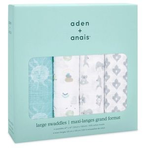 ADEN + ANAIS BOUTIQUE COTTON MUSLIN SWADDLES 4 PACK. Now + Zen pattern.